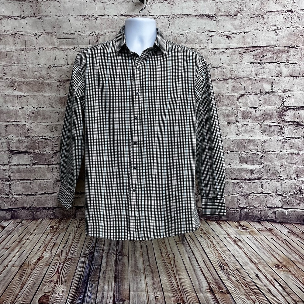 Bar III Black Check Button Front Long Sleeve Shirt